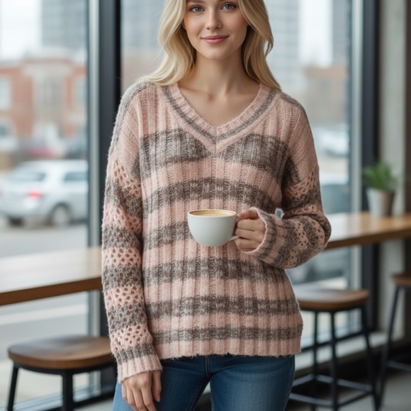 Stitch Fix Multicolor Knit Sweater With V-Neck & Long Sleeves Size M - Picture 1 of 10